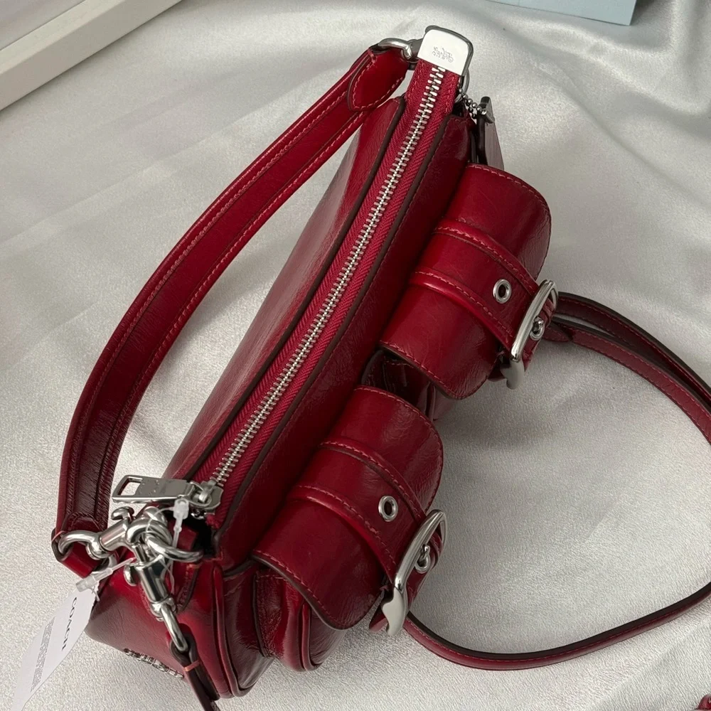 Coach Ashton Bag Crossbody In Leather/Silver/Dark Cardinal Red CBJ01